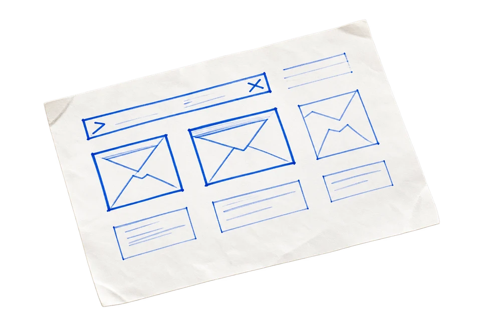 Paper wireframe sketch of a custom application